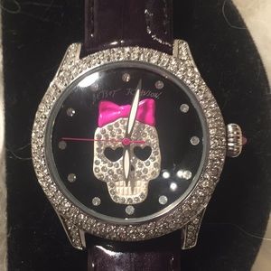 Betsey Johnson Skull Watch with multi Rhinestones